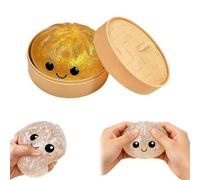 10*5cm Giant Mystery Dumpling Squishy, Dumpling Squishy Stress Balls, with Steamer Box, Soft Squeeze Dumplings Squishys for Stress Relief, Squishy Dumpling Fidget Toy for Adults Kids (gold)