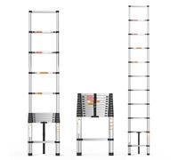 10.5FT Portable Extension Ladder, 3.2M Stainless Steel Multi-Purpose Telescoping Ladder With Non-Slip Feet, Heavy Duty Telescopic Ladders For Household And Outdoor Working, 330lb Capacity, EN131