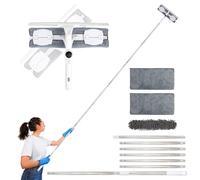 10.5Ft Telescopic Window Cleaner Equipment with Extension Pole, Silicone Scraper, 3Pcs Wash Mops, 2-in-1 Squeegee Window Cleaner Kit for Home, Shower Glass, Car, RV, Grey