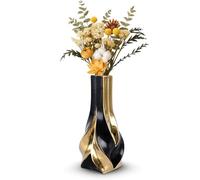 10.6" Black and Gold Ceramic Vase, Modern Geometric Flower Vase for Dining Table Centerpiece, Elegant Decorative Vase for Pampas Grass, Living Room, Bedroom, Office, Tabletop Decoration