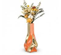 10.6" Orange and Gold Ceramic Vase, Modern Geometric Flower Vase for Dining Table Centerpiece, Elegant Decorative Vase for Pampas Grass, Living Room, Bedroom, Office, Tabletop Decoration