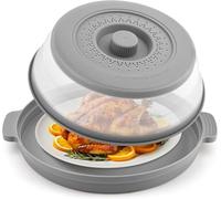 10.7-Inch Microwave Splatter Guard - Foldable Food Cover with Heat-Resistant Base & Ventilated Lid, Dual-Use Plate Stand and Kitchen Strainer