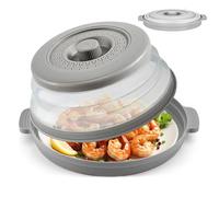 10.7-Inch Microwave Splatter Guard - Foldable Food Cover with Heat-Resistant Base & Ventilated Lid, Dual-Use Plate Stand and Kitchen Strainer