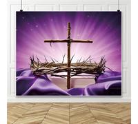 10 * 8ft Jesus Church Cross Backdrop Banner Crown of Thorns and Nails Photographic Background for Church Purple Holy Light Glowing Religious Backdrop Christian Church Religious Photo Studio Prop