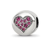 10.91mm 925 Sterling Silver Polished Reflections July Red Crystal Passion Love Heart Bead-Bead Charm Pendant Necklace for Women
