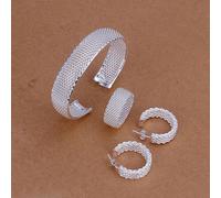 (10) 925 Silver Christmas Gift Women Lady Net Wedding Party Gifts Bangles Stud Earrings Ring Fashion Fine Jewelry Set S249