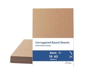 10 A3 Corrugated Cardboard Sheets - 4 mm Thick, Format 42x29.7cm - 10 Sheets A3 Large Kraft Board for Packaging, Arts&Crafts, Mailing