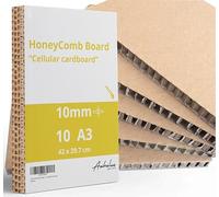 10 A3 Honeycomb Board 10 mm | 10 Sheets Cellular Cardboard A3 Size | (42 x 29.7 cm) 1 cm Thick | Kraft on Both Sides | for Crafts and Packaging
