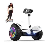 10" All Terrain Hoverboard,Intelligent Electric Balance Scooter, With Steering Handle,App,6-15km/H,With LED Lights & Dual Motors,120kg Load-Bearing White