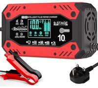 10-Amp Car Battery Charger & Maintainer 12V/24V Automotive Smart Trickle Charger with Temperature Compensation - For Cars, Trucks, Motorcycles & More