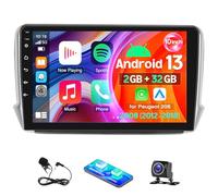 10" Android 14 Car Stereo for Peugeot 208 2008 (2012-2018), 2 Din Carplay Android Auto with IPS Touchscreen GPS Navi WiFi Bluetooth FM/RDS Spilt Screen SWC Mirror Link BAD+ Backup Camera Mic, 2+32G