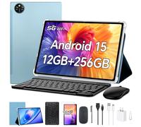 10”Android 15 Tablets WiFi Model,12GB+256GB+1TB Expandable,8 Core CPU A523,8000mA Large Battery,13MP+5MP Camera,5Gwifi/GPS/IPS/Face ID,Includ Keyboard/Mouse/Stylus/Case/Protective Film (M6-Blue)