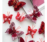 10 Artificial Butterfly Christmas Decoration Pendants With Clips For Holiday Wreaths Trees Garlands (Silver and apricot)