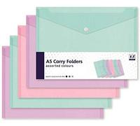 10 Assorted Pastel Colour A5 Document Stud Wallets Plastic Carry Popper Folder Pink Aqua
