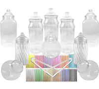 10 Assorted Plastic Sweet Jars, 2 tongs, 50 Bags for Parties, Weddings, Candy Buffet (Silver/Grey)