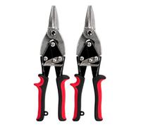 10" Aviation Tin Shears Straight Cut Snips, Heat Treated Carbon Steel Jaws, Spring Loaded Handles with Safety Lock, Metal Cutting Tool for Aluminium, Sheet Metal, Leather & Rubber (Pack - 2)