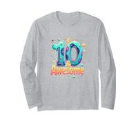 10 & Awesome: Cosmic Birthday Celebration for Kids Long Sleeve T-Shirt, Adult Unisex, Heather Grey, XXL
