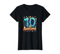10 & Awesome: Cosmic Birthday Celebration for Kids T-Shirt, Women, Black, L