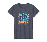 10 & Awesome: Cosmic Birthday Celebration for Kids T-Shirt, Women, Heather Blue, XS