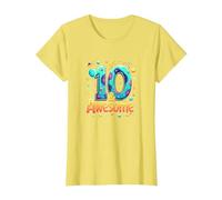 10 & Awesome: Cosmic Birthday Celebration for Kids T-Shirt, Women, Lemon, XXL