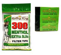 10 Bags ROLLING KING Menthol Extra Slim Filter Tips -3000 Tips and 3 ROLLING KING Organic Hemp Tips