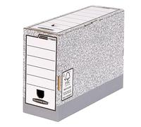 BANKERS BOX 10 A4 System Foolscap Transfer Box Files - Cardboard Transfer Boxes for Foolscap, Folio and Paperwork - W12 x H25.5 x D36cm - Pack of 10 - Grey