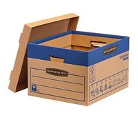 10 BANKERS BOX Large Strong Moving Boxes, 47L FastFold SmoothMove Cardboard Packing Storage Boxes, Heavy Duty Double Wall Boxes for Moving House with Handles, 43cm x 38cm x 29cm (Pack of 10), Brown