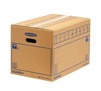 10 BANKERS BOX Large Strong Moving Boxes, 67L SmoothMove Cardboard Boxes, Heavy Duty Double Wall Boxes for Moving House with Handles, 35 x 35 x 55 cm (Pack of 10), Brown