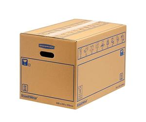 10 BANKERS BOX Large Strong Moving Boxes, 67L SmoothMove Cardboard Boxes, Heavy Duty Double Wall Boxes for Moving House with Handles, 35 x 35 x 55 cm (Pack of 10), Brown