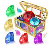 10 Big Colorful Diamonds Set With Treasure Pirate Box Summer Swimming Gem Diving Toys Set Gifts QBO