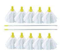 10 Big White Disposable EXEL Mop Heads with 2 Colour Coded Handle (Yellow)