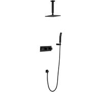 10" Black Brass Shower Set, Ceiling-Mounted Rainfall Shower System with Valve, ry Bathroom Shower Faucet, Tub & Shower Combo, Modern Design