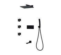 10" Black ConcealeShower SystemSquare Top Spray InWall Valve Hot & Cold Control Includes HandhelSide Spray & Spout for Modern Bathrooms