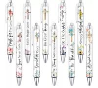 10 Black Ink Cross Bible Verse Flower Butterfly Retractable Plastic Ballpoint Pens