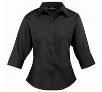 Premier Workwear Women's Ladies Poplin 3/4 Sleeved Blouse, Black, 10 UK