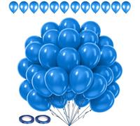 10" Blue Round Party Balloons - Pack of 100 with 2 Rolls of Blue Ribbons - 5mm x 10 Meters, Ideal for Party Décor, Weddings, Baby Showers, Birthdays & Special Event Celebrations