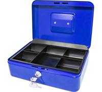 10" BLUE SAFE SECURITY STEEL METAL PETTY MONEY BANK DEPOSIT CASH BOX TRAY HOLDER NEW