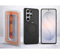 10 (Brand) 360° Rotating Magnetic Case+9H Glass Screen Protector|Metal Ring Holder for Samsung S26 Ultra|Qi/MagSafeCompatible|Shock-Proof Protection (Matte Black + Easy Applicator Kit)