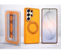 10 (Brand) 360° Rotating Magnetic Case+9H Glass Screen Protector|Metal Ring Holder for Samsung S26 Ultra|Qi/MagSafeCompatible|Shock-Proof Protection (Cosmic Orange + Easy Applicator Kit)