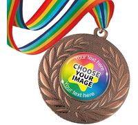 10 Bronze Create Your Own Personalised Customised Rainbow Ribbon Medals Medallions Sports Day Reward Trophy 23mm Primary Teaching Services