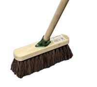 10” Broom Indoor with Wooden Handle Natural Coco Bristles Sweeping Brush with Durable Support Bracket Cleaning Any Surface Wooden Decking and Paving Slabs Floor (1, [Stiff Natural Bassine Bristles])
