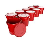 10 Buckets with Lid, 10 L, Red, Round, Plastic Bucket, Food-Safe, Airtight and Stable, Empty Bucket with Handle and Lid Suitable for Food, Chemistry, Washing Powder, Adhesives