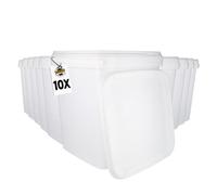 10 buckets with lid, 10 litres, white, square, plastic, food-safe, airtight and stable, with handle for food, chemical adhesives