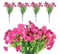 10 Bundles Artificial Flowers Outdoor, UV Resistant Fake Flowers No Fade Faux Plants, Plastic Faux Flowers Plants Greenery, for Garden, Home, Wedding, Indoor Outdoor Hanging Decorations (Fuchsia)