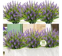 10 Bundles Artificial Plants Outdoor Fake Monkey Grass Shrubs with Flowers, UV Resistant Faux Lavender flowers Plastic Plants for Garden Window Patio Hanging Planter Home Summer Decor(Purple)