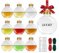 10 Christmas Booze Balls,100ml Clear Plastic Fillable Ornament Balls Discs with Screw Off Cap and Ribbons,Removable Top Clear Hanging Pendant Round Balls for Christmas,Wedding,Party(Bulb Ball)