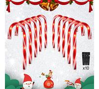 10" Christmas Candy Cane Lights - Set of 10 Pathway Markers Christmas Outdoor Yard Decorations, Xmas Candy Cane Stake Lights for Lawn, Walkway, Garden, Xmas Party Indoor Ornaments