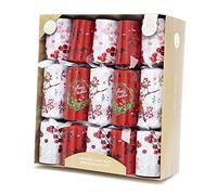 10 Christmas Crackers Deluxe Gifts Party Hat Joke 10 x 14” Crackers (R & White Holly & Robin)