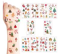 10 Christmas Tattoo Stickers for Kids - 100+ Mixed Style Bells Snowman Sleigh Pattern Temporary Fake Waterproof Face Body Tattoos for Christmas Celebration & Party Decoration