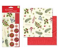 10 Christmas Tissue Paper Sheets Traditional Holly Design Foliage Paper Present Gift Wrapping for Gift Boxes/Bags Recycled Christmas Crafts Decorations